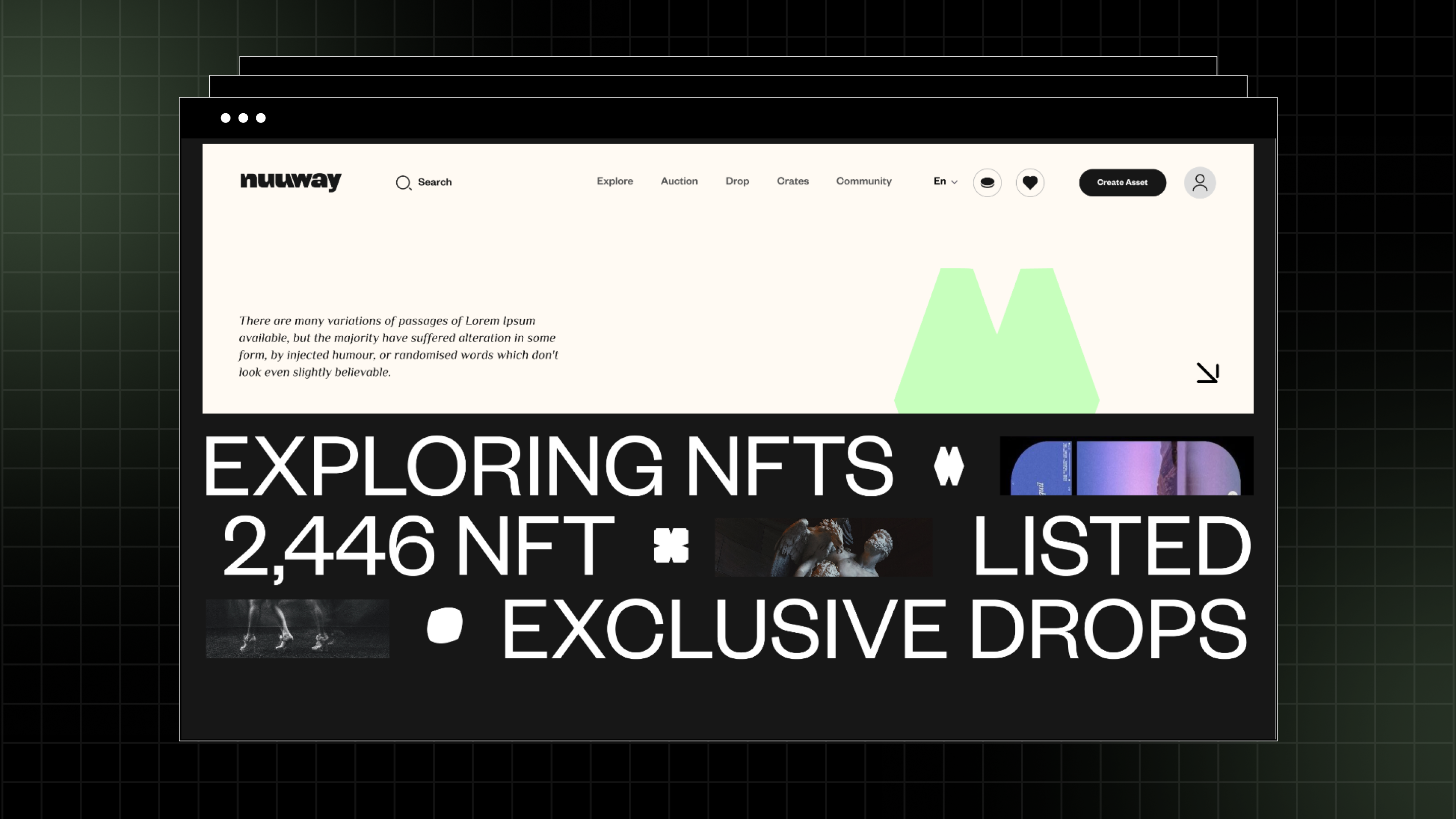 Nuuway NFT marketplace visual with listed NFTs and exclusive drops