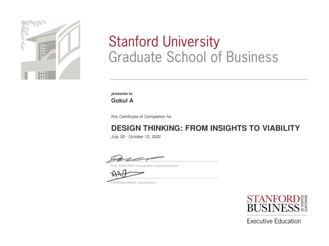 Stanford Graduate School of Business Design Thinking certificate
